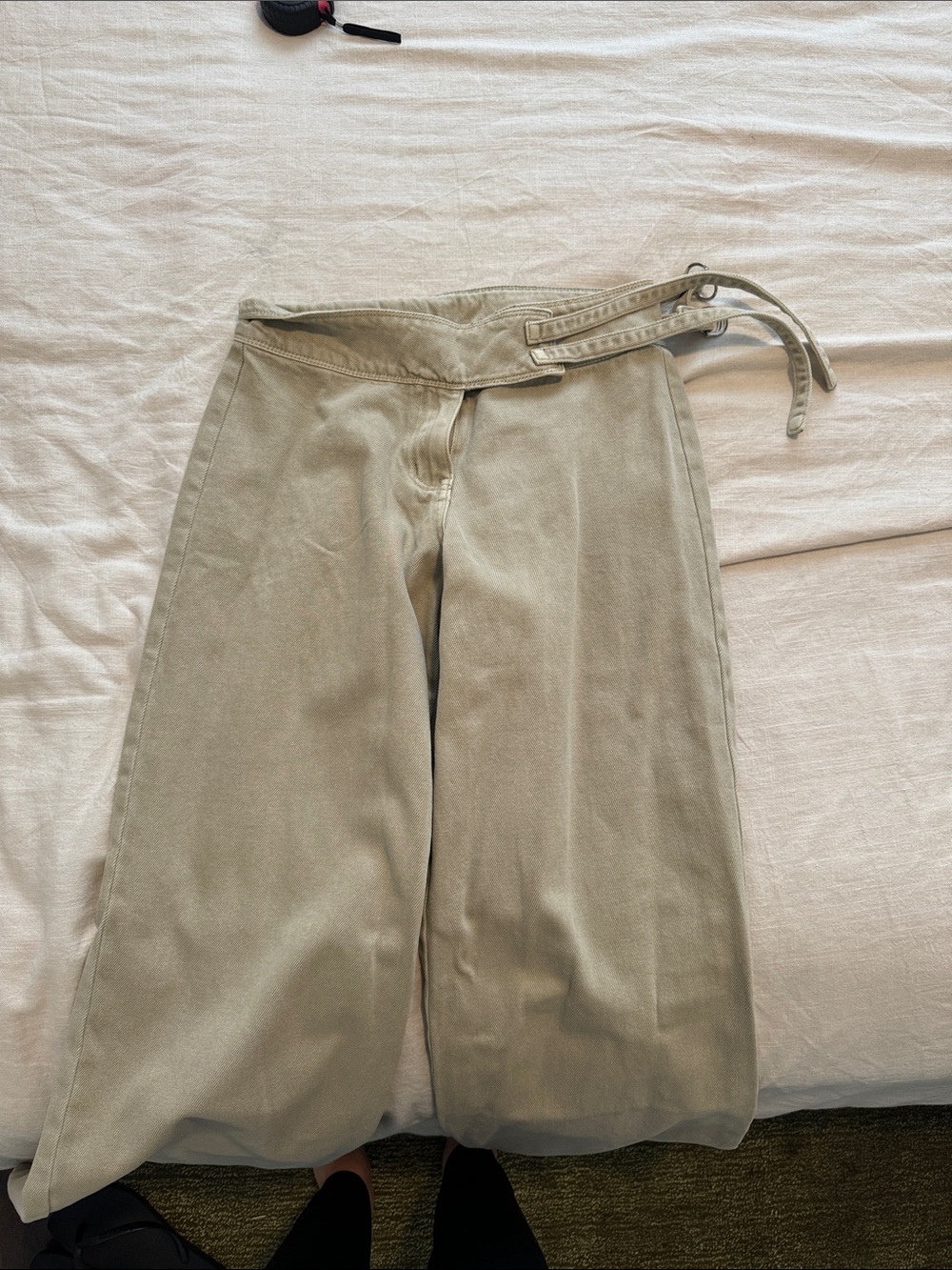 Princess Polly Wide-Leg Chinos with Waist Buckles in Sage